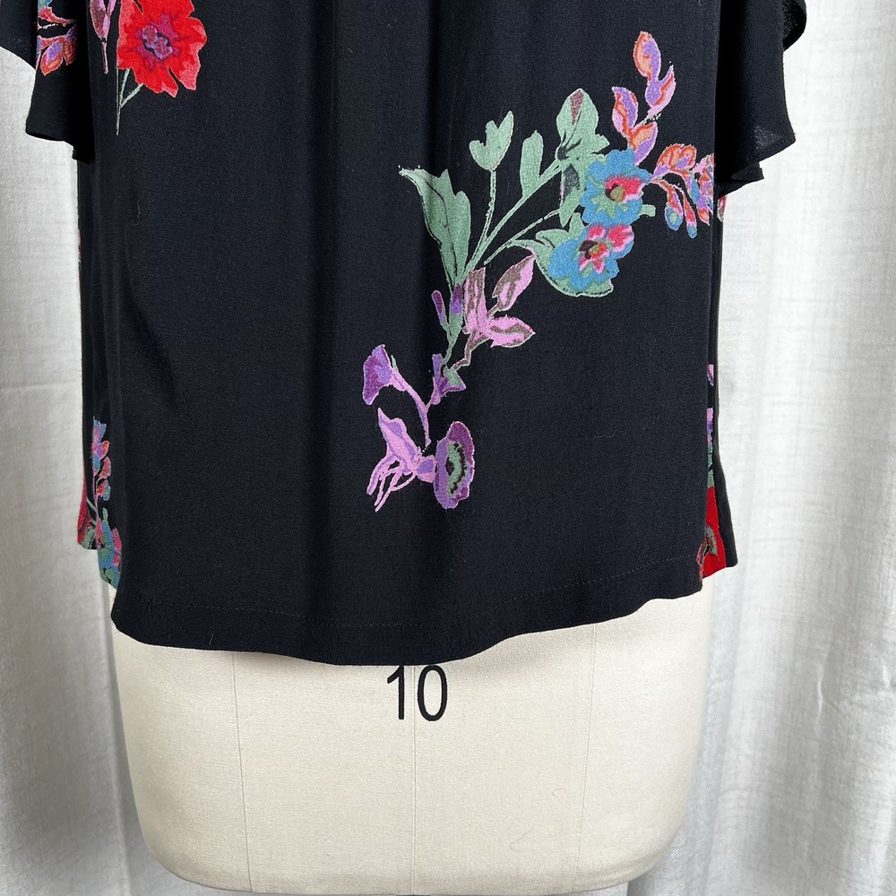 Maeve Anthropologie Prato Flutter Sleeve Blouse Top‎ XS Black Boho Trendy Casual - Picture 3 of 11